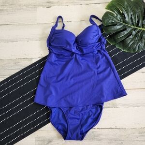 Soma Bra Cup Sized Tankini Top Swimsuit High Waisted Blue 34B/S